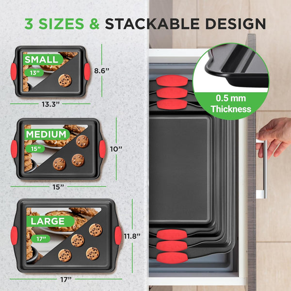 NutriChef 3-Piece Nonstick Kitchen Oven Baking Pans Set