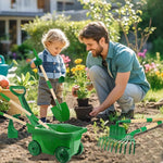 duckura kids gardening tools set 7pcs wheelbarrow set for kids with shovel rake leaf rake summer outdoor yard digging weed birthday gifts toys green