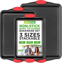 NutriChef 3-Piece Nonstick Kitchen Oven Baking Pans Set