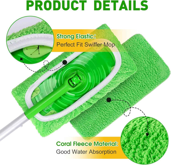 Reusable Microfiber Mop Pads for Floor Cleaning, 14-Piece Set, Eco-Friendly and Machine Washable