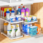 Delamu 2-Tier Bathroom Under Sink Organizer, Stackable Kitchen Pantry Storage, White, 2 Pack