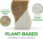 Natural Biodegradable Kitchen Sponge, 12 Pack, Compostable Cellulose and Coconut Walnut Scrubber