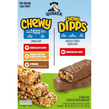 Quaker Chewy Granola Bars, Chewy & Dipps Variety Pack, 58 Bars, Whole Grains, No Artificial Flavors
