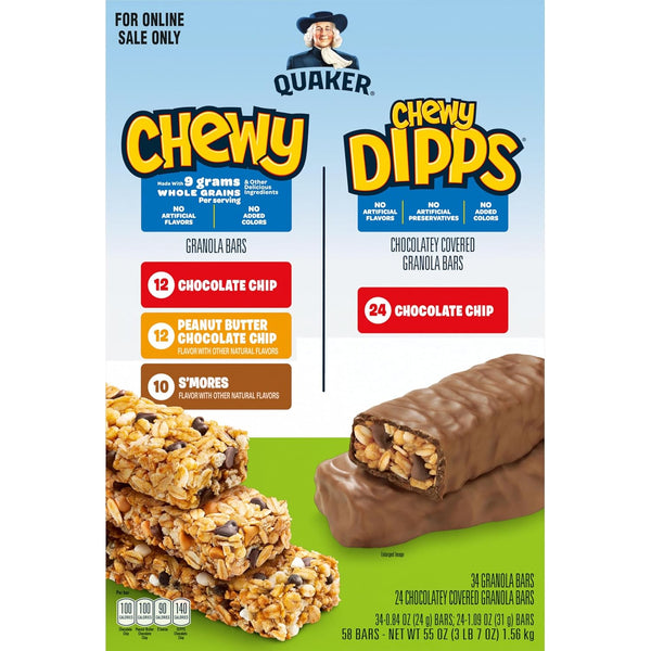 Quaker Chewy Granola Bars, 58 Count, Whole Grains, No Artificial Flavors