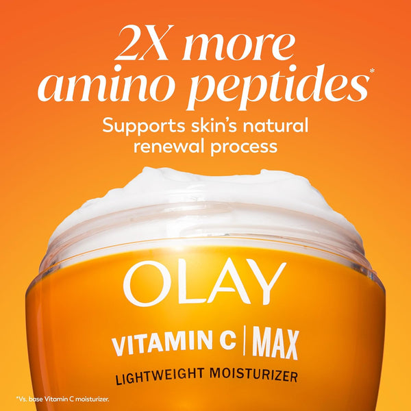 olay vitamin c max face moisturizer for women, hydrating and brightening cream with niacinamide, peptides, 1.7 oz