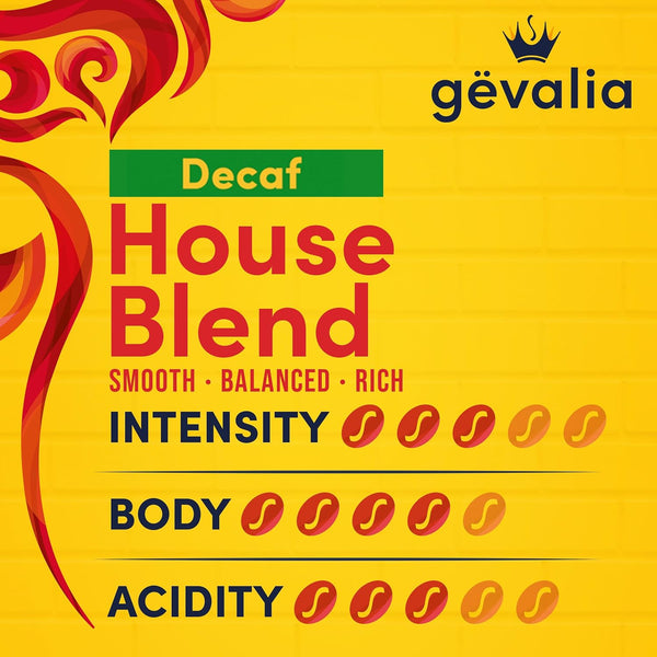 Gevalia House Blend Decaf Medium Roast Ground Coffee, 12 oz Bag with Kosher Certification
