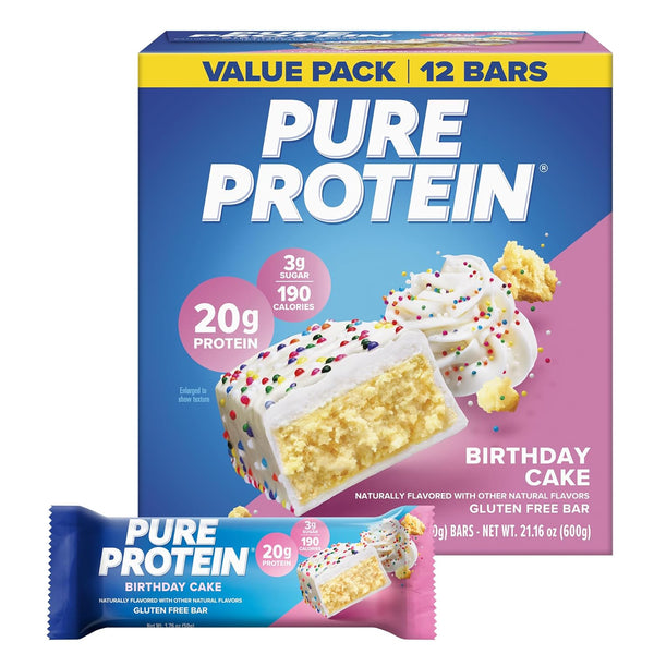 Pure Protein Chocolate Peanut Caramel Bars - 20g Protein, 3g Sugar, 190 Calories, 12 Count, Gluten Free