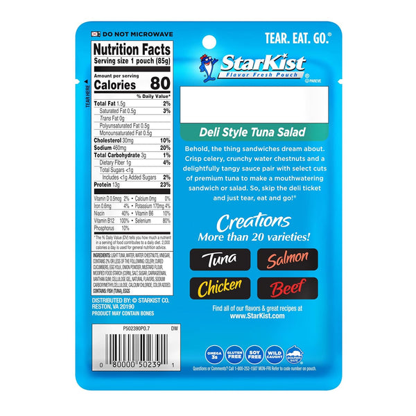 Starkist Wild Caught Tuna Creations Deli Style Pouch 3oz Pack Gluten Free Soy Free Shelf Stable Seafood
