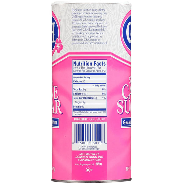 C&H Granulated Sugar Premium Pure Cane Sugar 20 oz Canister Pack of 3