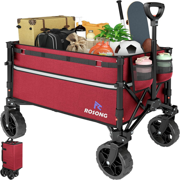 ROSONG Collapsible Wagon Cart with Wheels Foldable - Folding Utility Heavy Duty Wagons Carts for Grocery Sports Garden Shopping Camping Wheelbarrows (Black, 120L)