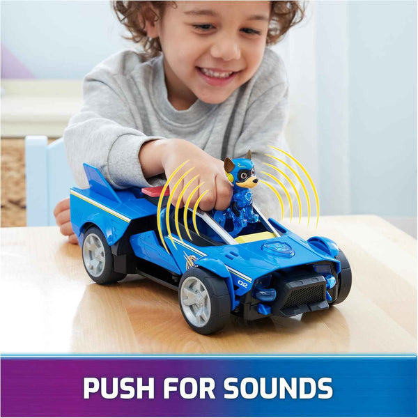 Paw Patrol: The Mighty Movie, Chase's Mighty Transforming Cruiser with Mighty Pups Action Figure, Lights and Sounds, Kids Toys for Boys & Girls 3+