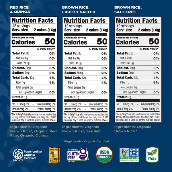 Lundberg Thin Brown Rice Cakes Variety 3-Pack, Regenerative Organic Certified, 6 Oz Ea
