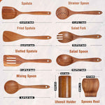 9 Piece Natural Teak Wooden Kitchen Utensil Set