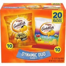 goldfish dynamic duo variety pack cheddar flavor blasted xtra cheddar snack packs 20 count