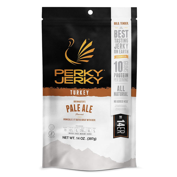 Perky Jerky Original Turkey Jerky, 14oz, Low Sodium, 10g Protein per Serving, Low Fat, 100% U.S. Sourced, Handcrafted, Tender Texture and Bold Flavor