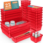 WOWBOX 25 PCS Clear Plastic Drawer Organizer Set, 4 Sizes Desk Drawer Divider Organizers and Storage Bins for Makeup, Jewelry, Gadgets for Kitchen, Bedroom, Bathroom, Office