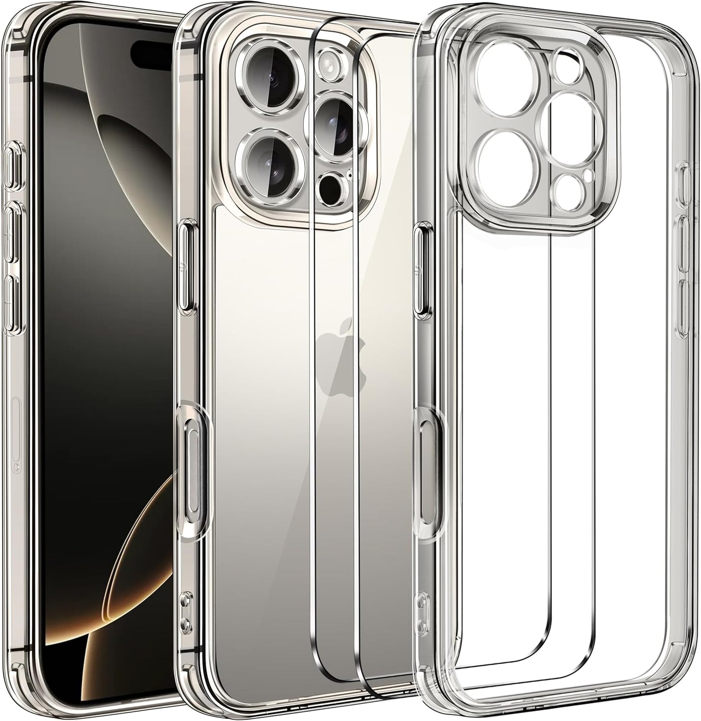 ivoler 3-in-1 Clear Case Designed for iPhone 17 Pro Max 6.9'' 2025 with 2 Pack Tempered Glass Screen Protector Full Camera Protection, Military Shockproof Hard Back Slim for 17 Pro Max Cover - Clear