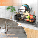 2-Tier Dish Rack with Auto-Drain and Mat for Kitchen Counter