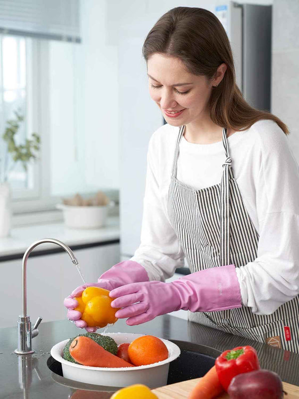LANON 3 Pairs wahoo Skin-Friendly Cleaning Gloves, Dishwashing Kitchen Gloves with Cotton Flocked Liner, Reusable, Non-Slip, Mauve Mist, Large