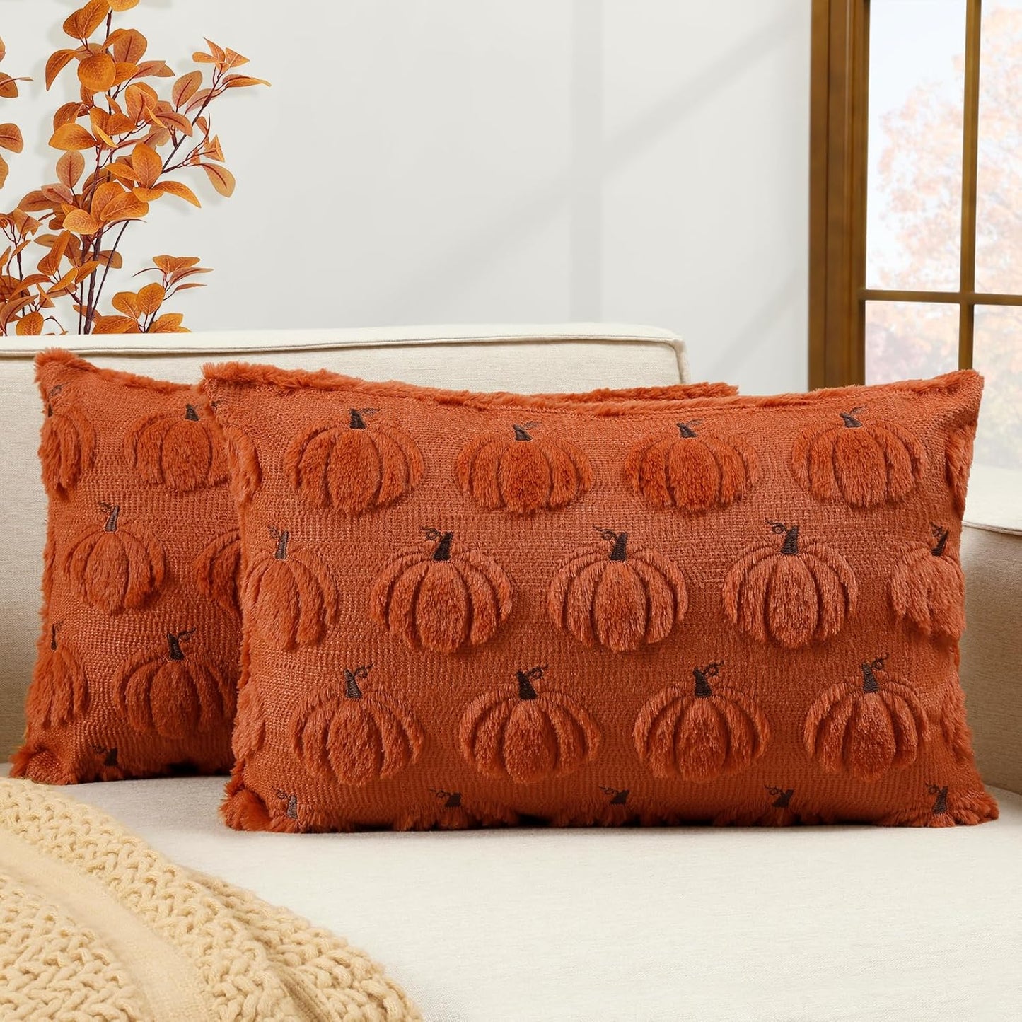 Softalker Christmas Throw Pillow Covers 18 x 18 Inch Set of 2, Xmas Winter Christmas Tree Faux Fur Cushion Covers, 3D Embroidered Pillow Cases for Couch Bedroom Living Room Decor, Green