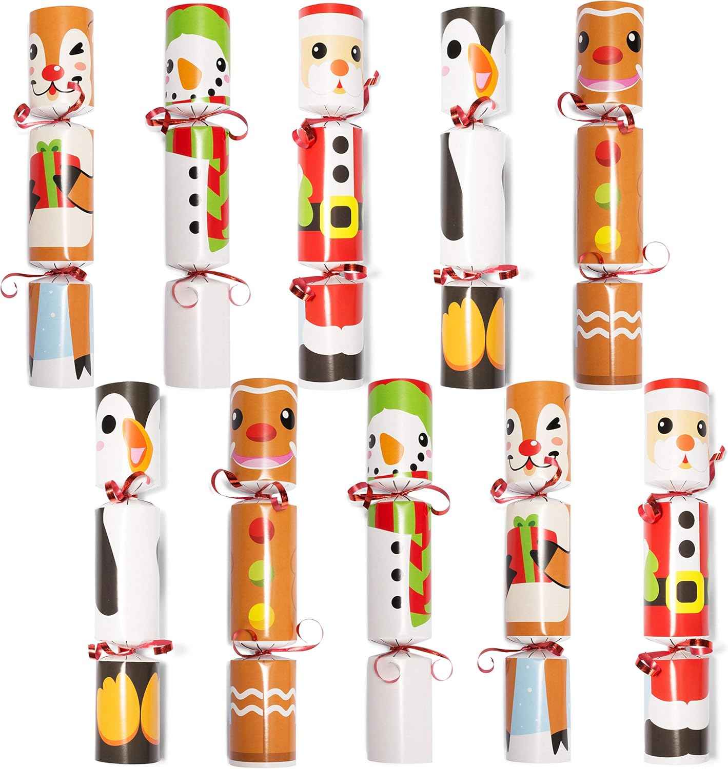 JOYIN 10 Pack Christmas Non-Snap Party Favor with Cute Characters, Includes Party Hat, Joke & Gift, Christmas Table Decorations for Holiday Dinner Traditions Supplies, Stocking Stuffers for Kids