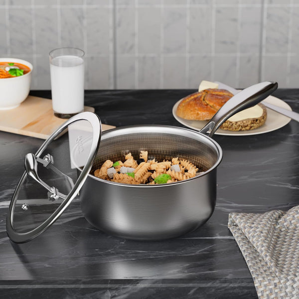 3 quart stainless steel saucepan with lid for all stovetops