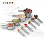 TILUCK 10-Piece Stainless Steel Measuring Cups and Spoons Set for Cooking and Baking