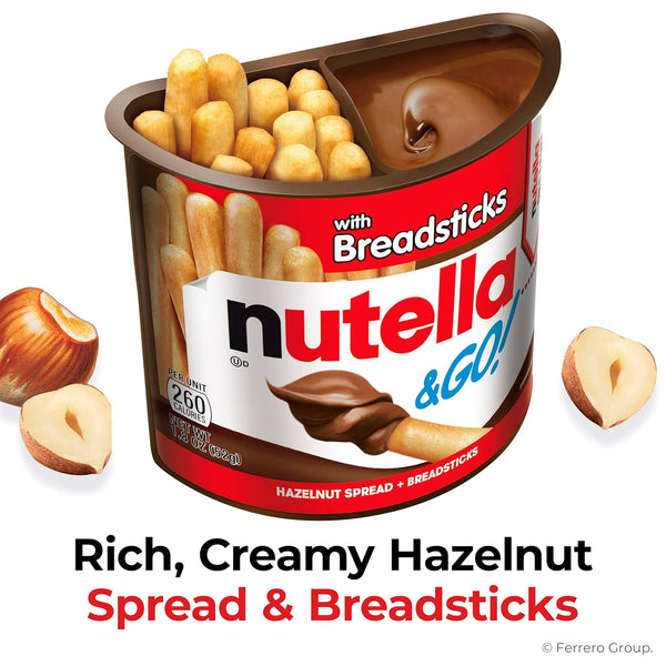 Nutella & GO! Chocolate Hazelnut Spread with Breadsticks, 4 Snack Packs, 1.8 oz Each