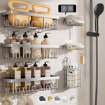 Veken Shower Caddy 6-Pack, Advanced Rustproof Design, No Drilling Adhesive Shelves, Rack with Soap Holder, Large Capacity Bathroom Organizers and Storage, Wall-Mounted Kitchen & Home Decor