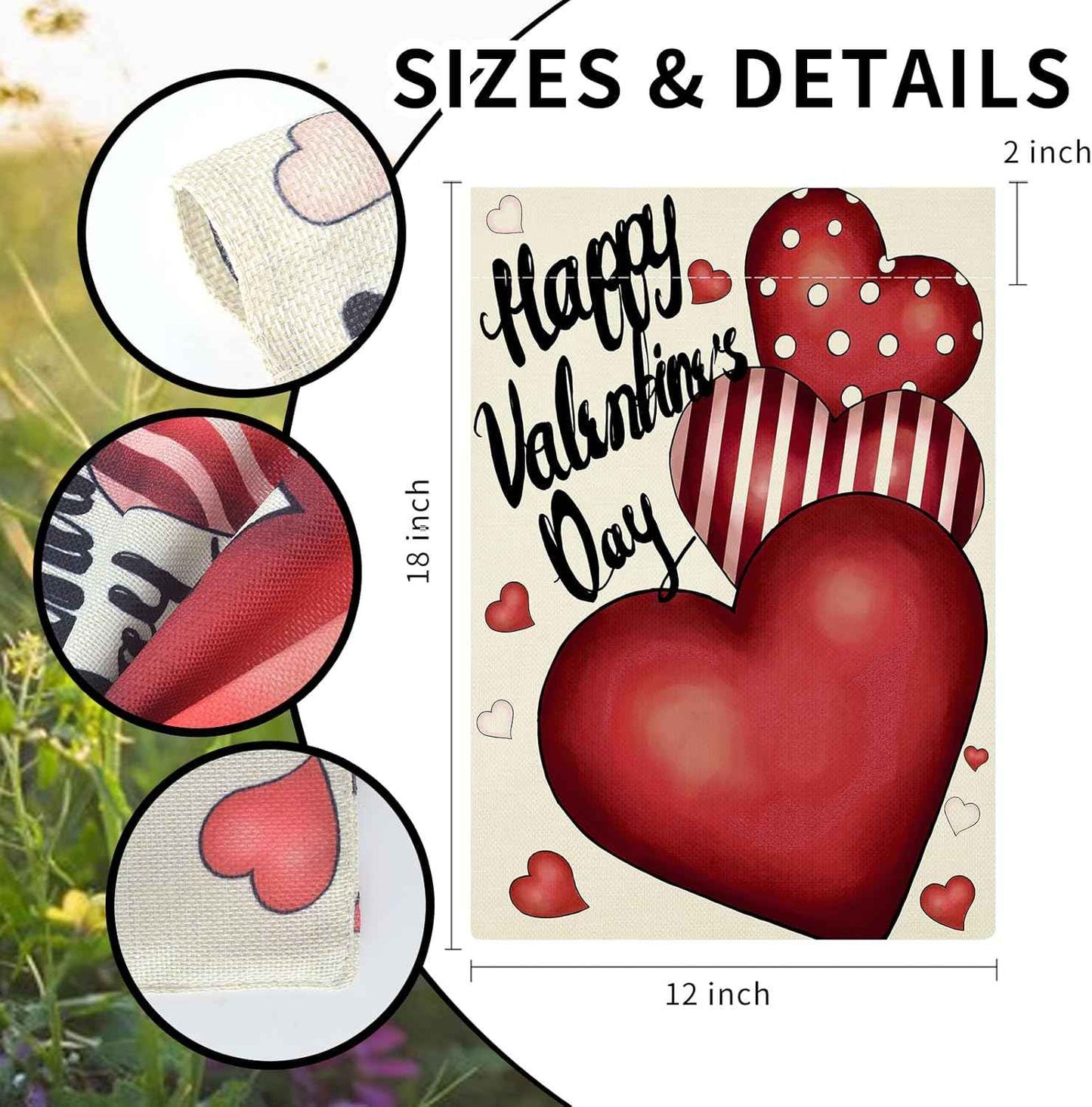 Valentines Day Garden Flag 12x18 Inch Double Sided Love Heart Small Seasonal Valentine’s Day Flag Yard Outdoor Flag Decoration