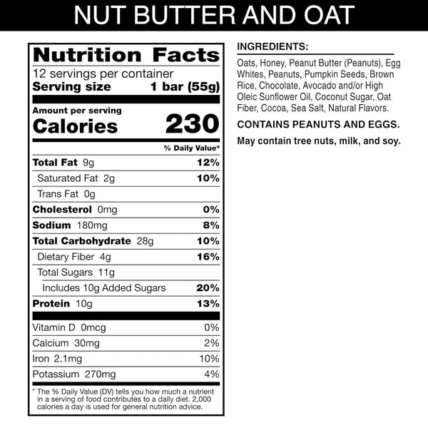 RXBAR Nut Butter and Oat Protein Bars, 12 Count, Dark Chocolate Peanut Butter, 23.2oz Box