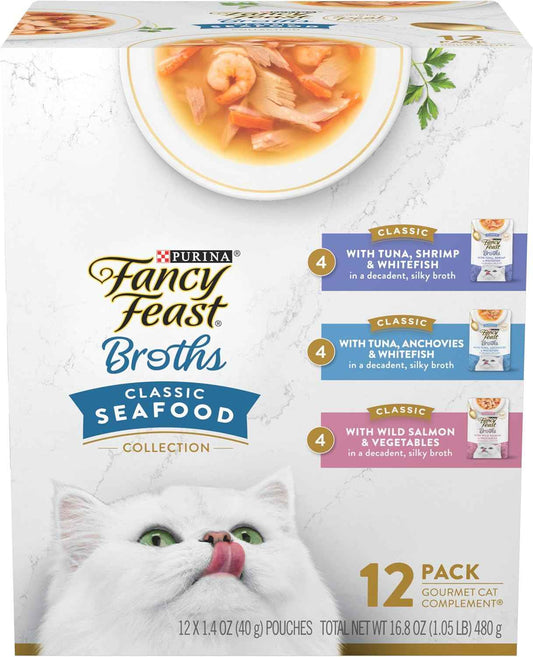 Purina Fancy Feast Lickable Wet Cat Food Broth Complement Classics Collection Variety Pack - (Pack of 12) 1.4 oz. Pouches