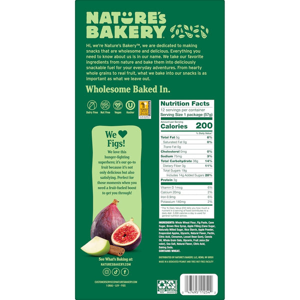 Nature's Bakery Whole Wheat Fig Bars, Apple Cinnamon, Vegan, Non-GMO, Snack Bar, 12 Twin Packs