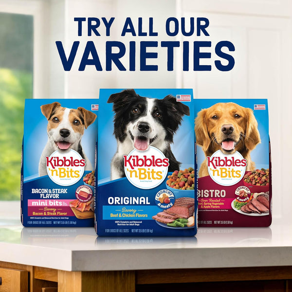 Kibbles 'n Bits Savory Bacon & Steak Adult Dog Food, 100% Complete, 16 lb. Bag