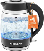 Chefman 1.8L 1500W Electric Kettle with Stainless Steel Filter and Borosilicate Glass