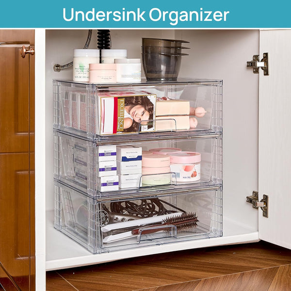Vtopmart 2 Pack Large Stackable Storage Drawers for Bathroom Closet and Kitchen Pantry