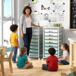 Rolling Storage Utility Cart with 8 Drawers and Wooden Tabletop