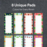 8 Magnetic Notepads – Notepads for Grocery List, Shopping List, To-Do List, Reminders -Strong Magnetic Back- Memo Notepad with Realistic Fruit Designs | 25 Sheets per Pad 7.5 x 3.5 inch (8 Pack)