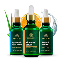 Tree of Life Beauty Facial Skin Care Set, 3 count, 1 fl oz each, Vitamin C, Retinol, Hyaluronic Acid, for dry and sensitive skin