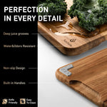 Teak Wood Cutting Board Set for Kitchen with Non-Slip Base and Durable Construction
