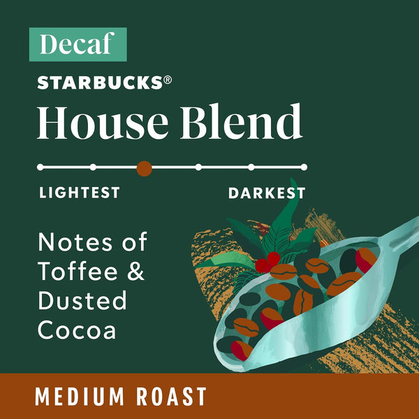 Starbucks Decaf House Blend Medium Roast K-Cup Coffee Pods for Keurig Brewers
