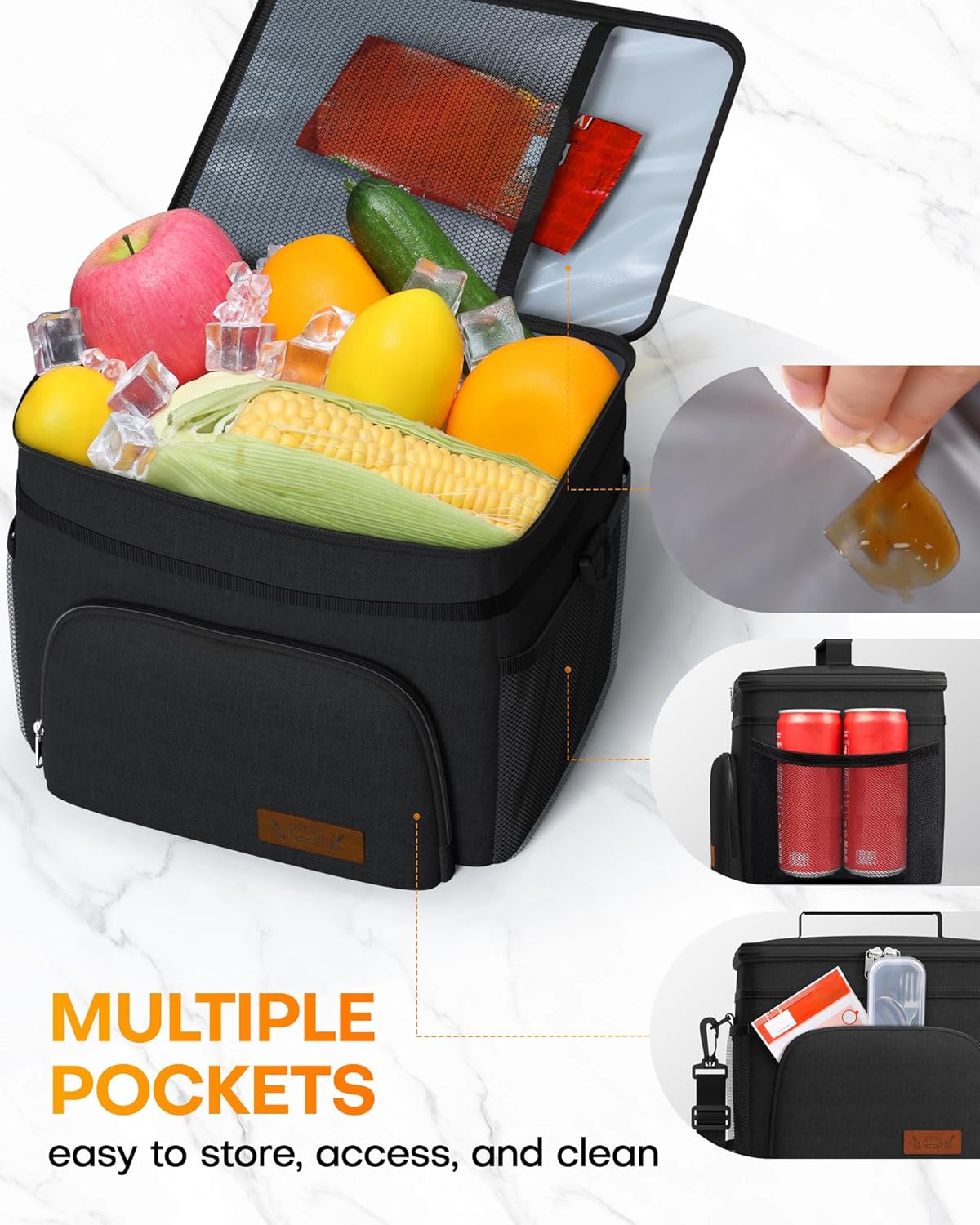 HOTOR Insulated Lunch Box for Men & Women - Leak-Proof Cooler Lunch Bag with 4 Pockets, Adjustable Strap, Ideal for Work, Picnic, Travel - Medium, Black, 10.2"×6.9"×8.5" - Rayz Mart