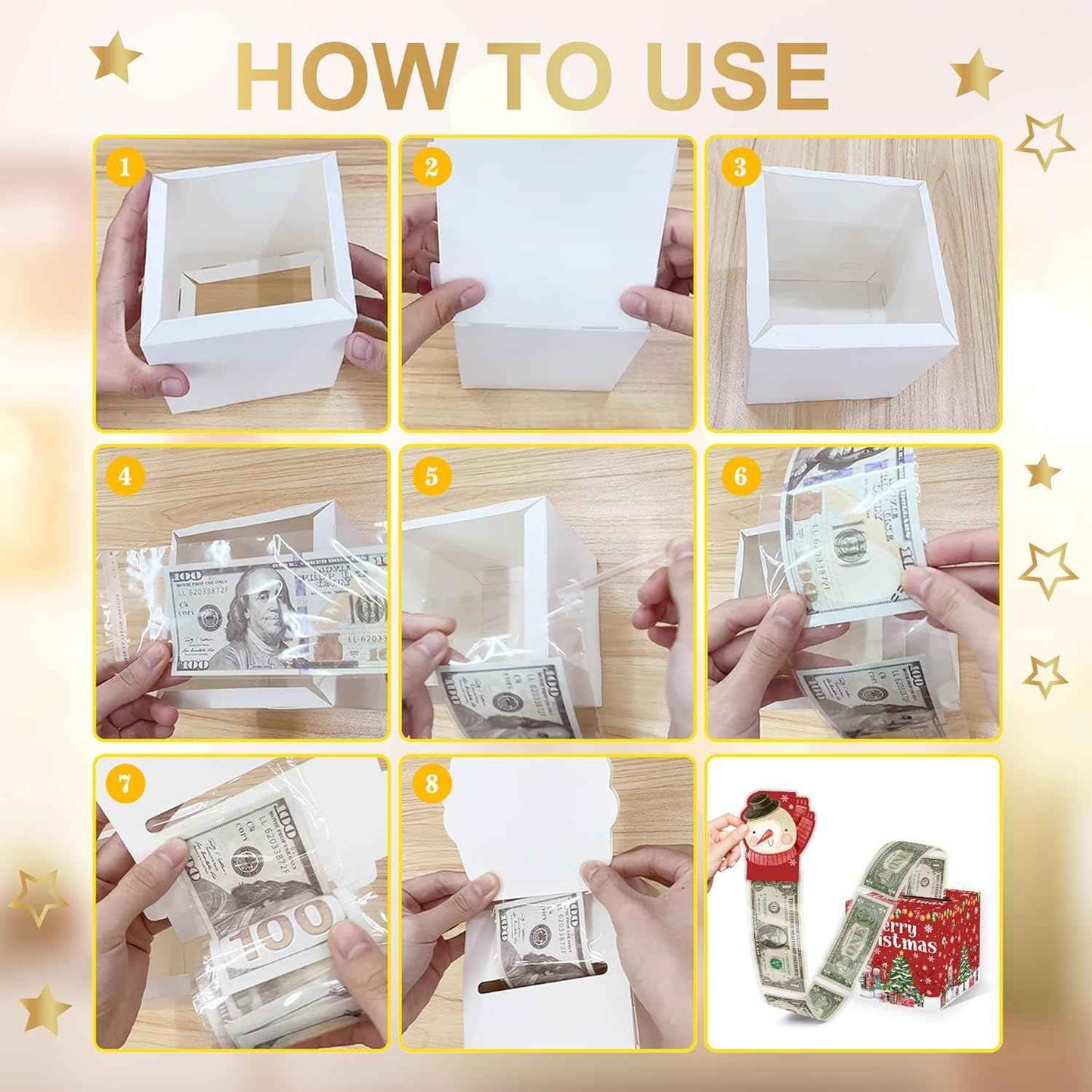 Christmas Party Gifts, Christmas Money Box for Cash Pull, Christmas Money Pull Box with Snowman Card and Transparent Bags, Christmas Money Pull Box, Christmas Money Pull Box for Kids Adults