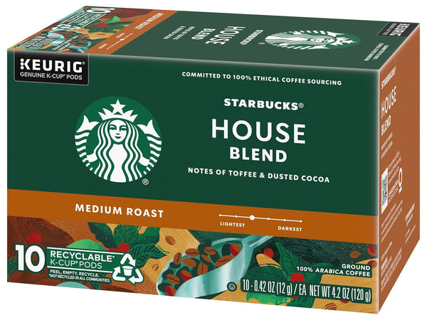 Starbucks House Blend Coffee K-Cup Pods, medium roast Arabica coffee, 10-count, 2-box pack