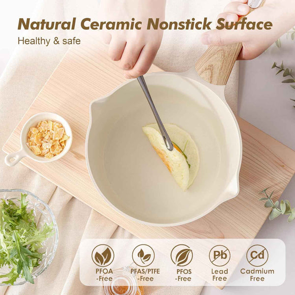 SENSARTE Ceramic Nonstick 3.0 Quart Saucepan with Double Spout Large Cooking Pot Non Toxic Kitchen Sauce Pot