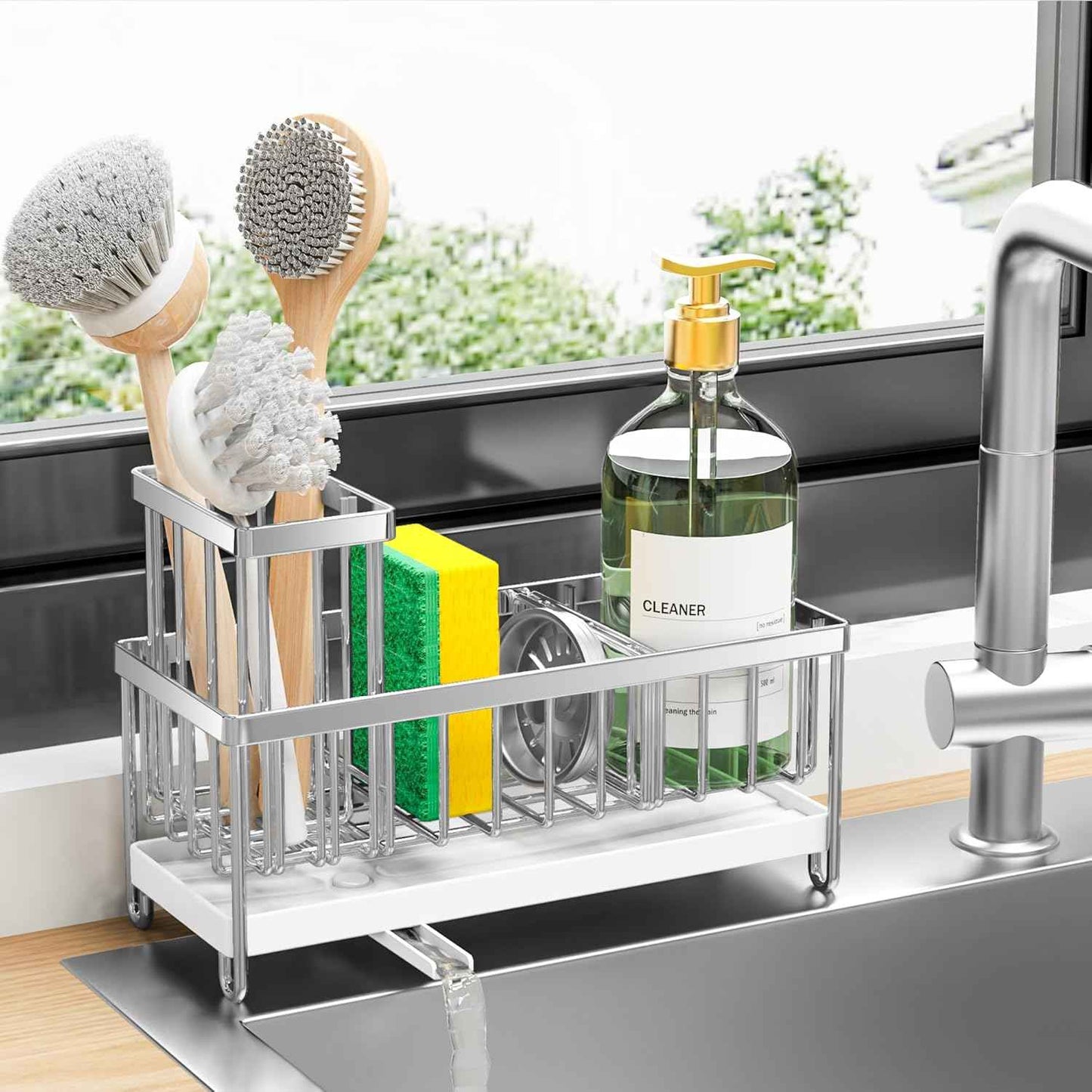 304 Stainless Steel Silver Sponge Holder Kitchen Sink Organizer Rustproof