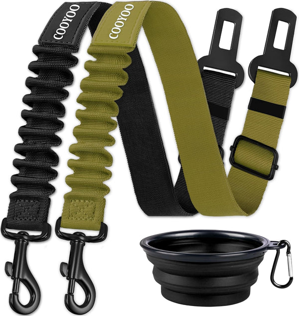 cooyoo dog seat belt 3 piece set adjustable nylon pet safety harness heavy duty elastic