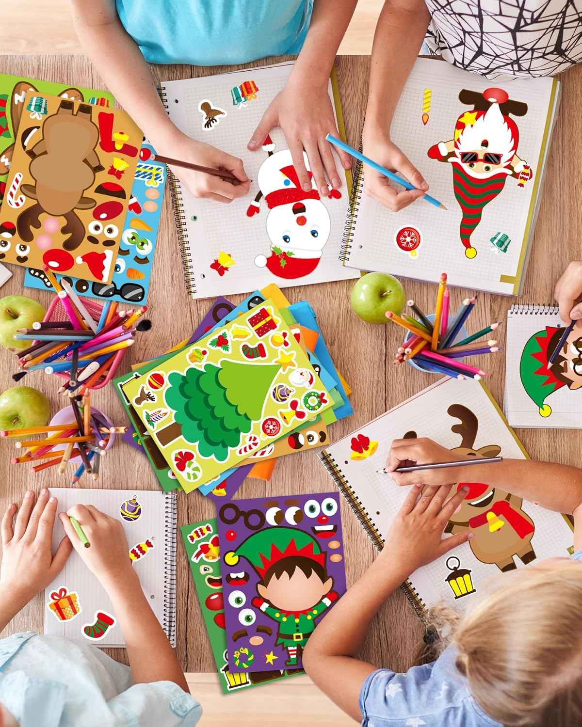 42 Sheets Christmas Party Favor Stickers for Kids, Christmas Goodie Bag Stocking Stuffers Face Stickers, Gifts Games Activities Holiday Sticker Crafts for Kids