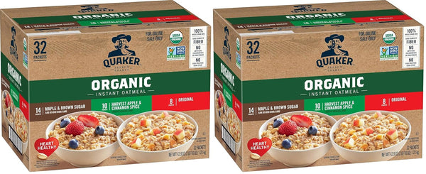 QUAKER Instant Oatmeal, USDA Organic, Non-GMO Project Verified, 3 Flavor Variety Pack, Individual Packets, 32 Count (Pack of 1)