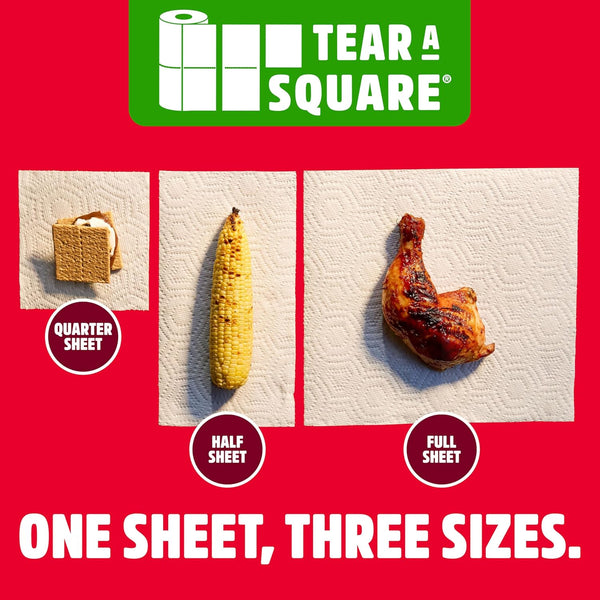 Brawny Tear-A-Square 3-Ply Paper Towels, 12 XL Family Rolls = 30 Regular Rolls, Strong, Absorbent, and Durable with 3 Sheet Sizes (Quarter, Half, Full)